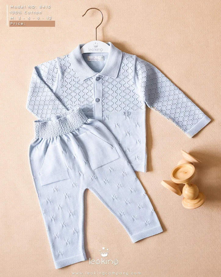 Baby Blue Pointelle Polo Set