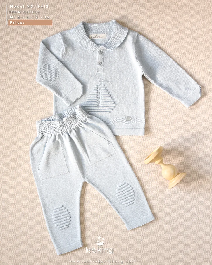Baby Blue Sailboat Knit Set