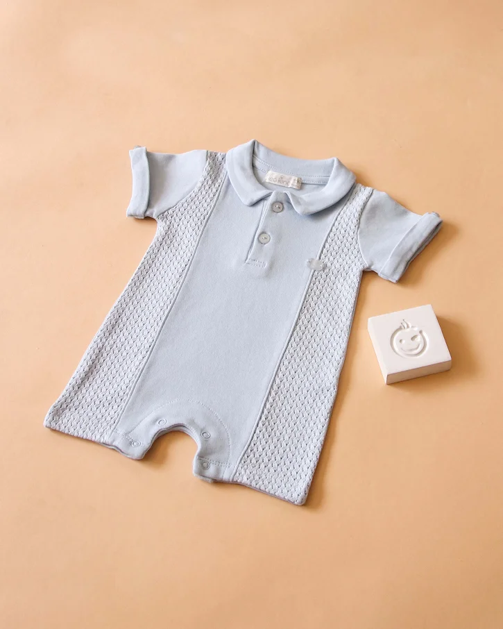 Baby Blue Textured Polo Romper