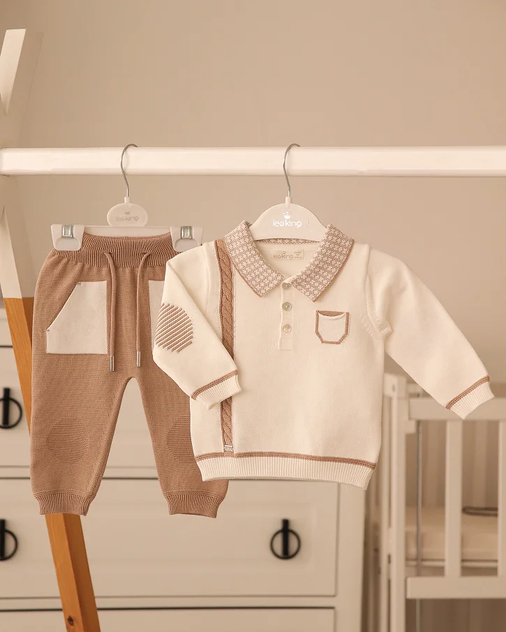 Beige Knitted Polo Set
