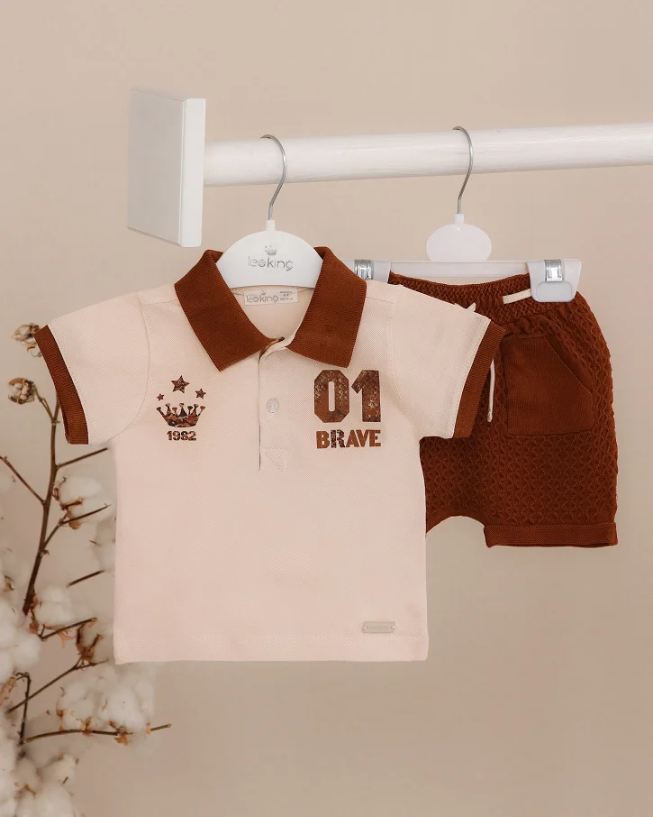 Brave Champ Polo & Shorts Set (Latte/Chocolate)
