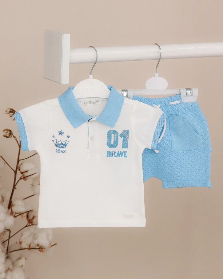 Brave Champ Polo & Shorts Set (White/Sky)