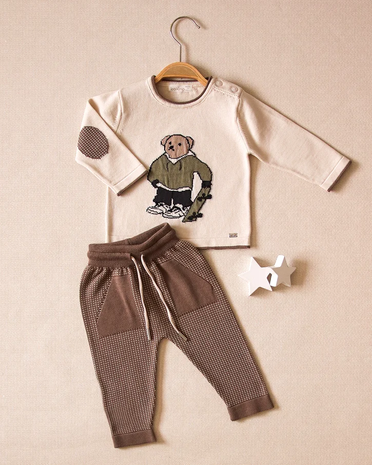 Brown Teddy Skater Knit Set