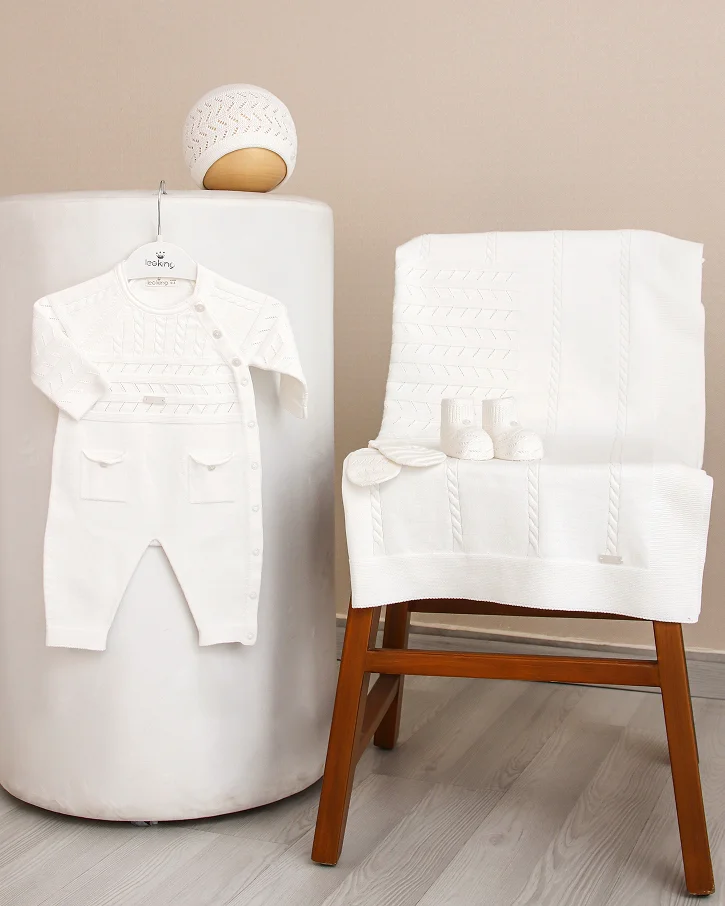 Classic White Cable Layette Set