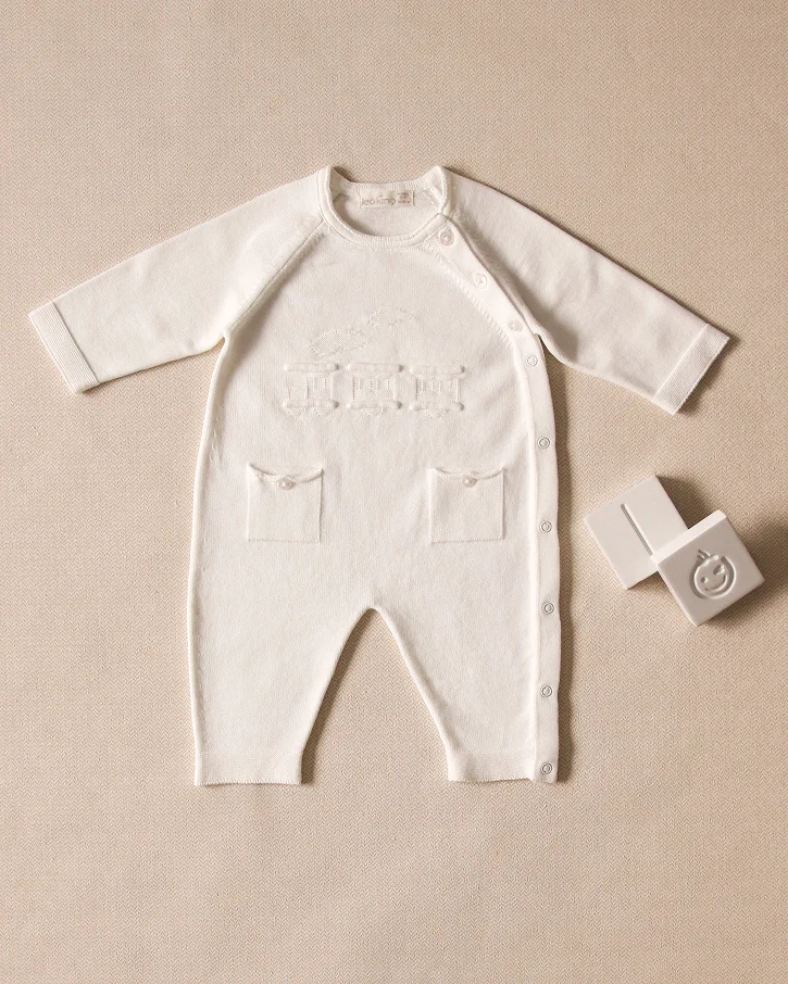 Cream Train Knit Sleepsuit