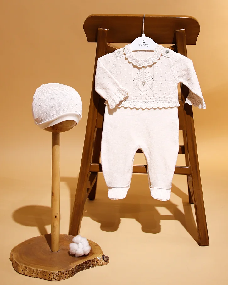 Ivory Ruffle Knit Footie & Hat Set