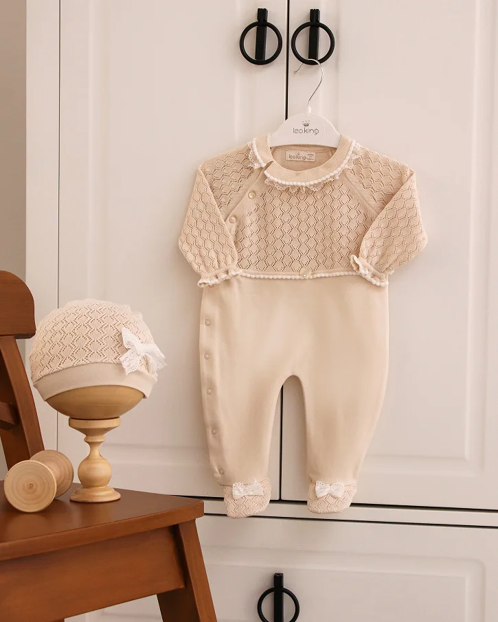 Lace Bow Knit Romper Set