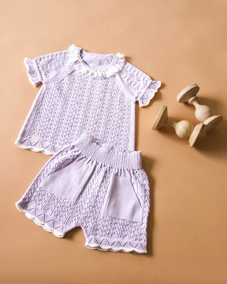 Lavender Lace Knit Short Set