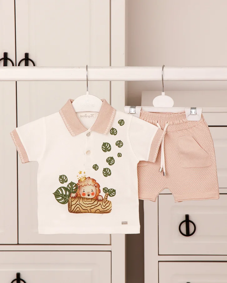 Lion’s Jungle Polo & Shorts Set (Ivory/Brown)