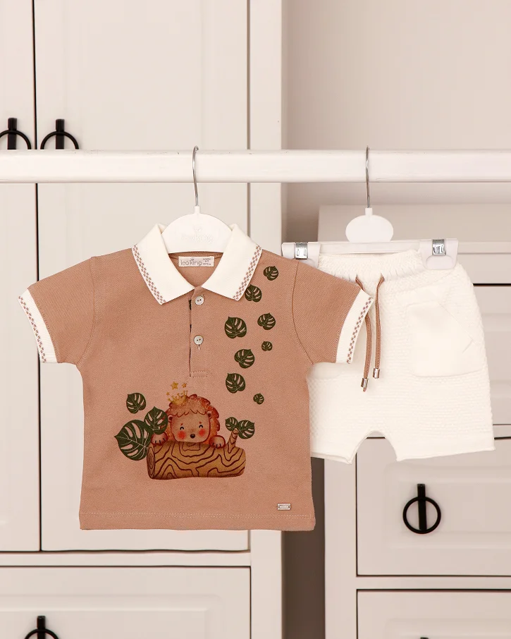 Lion’s Jungle Polo & Shorts Set (Mocha/Brown)