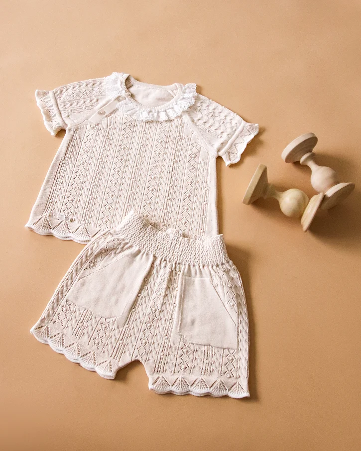 Oatmeal Lace Knit Short Set
