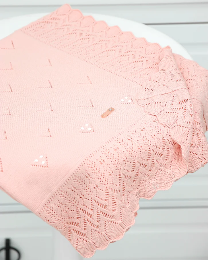 Peach Heart Lace Knit Blanket