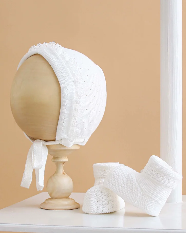 Pearl Lace Bonnet & Booties Set