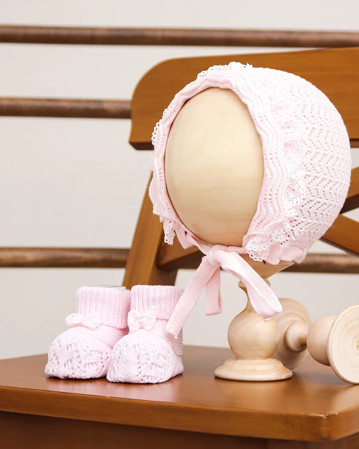 Rosebud Knit Bonnet & Booties Set