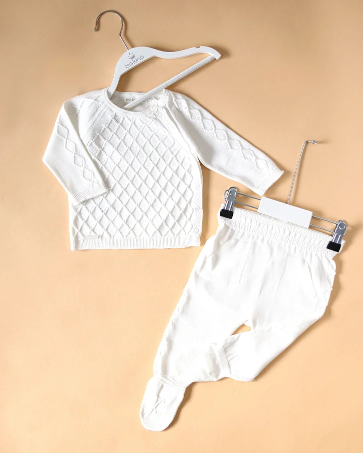 White Diamond Knit Sweater & Footed Pants