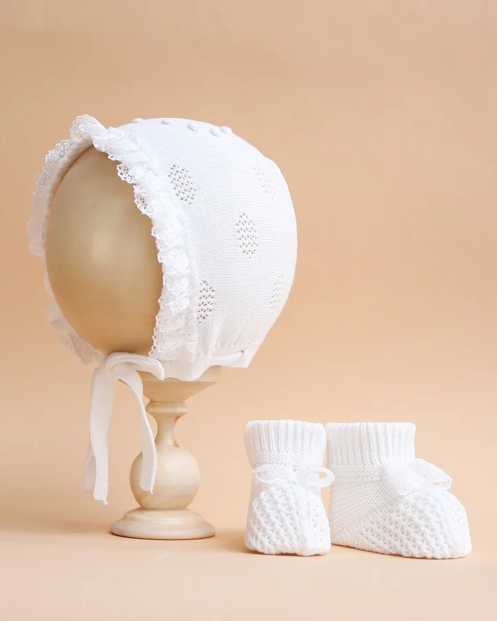 White Lace Bonnet & Bootie Set