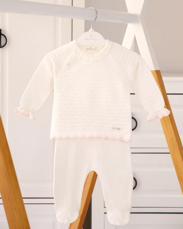 White & Pink Trim Footie Set