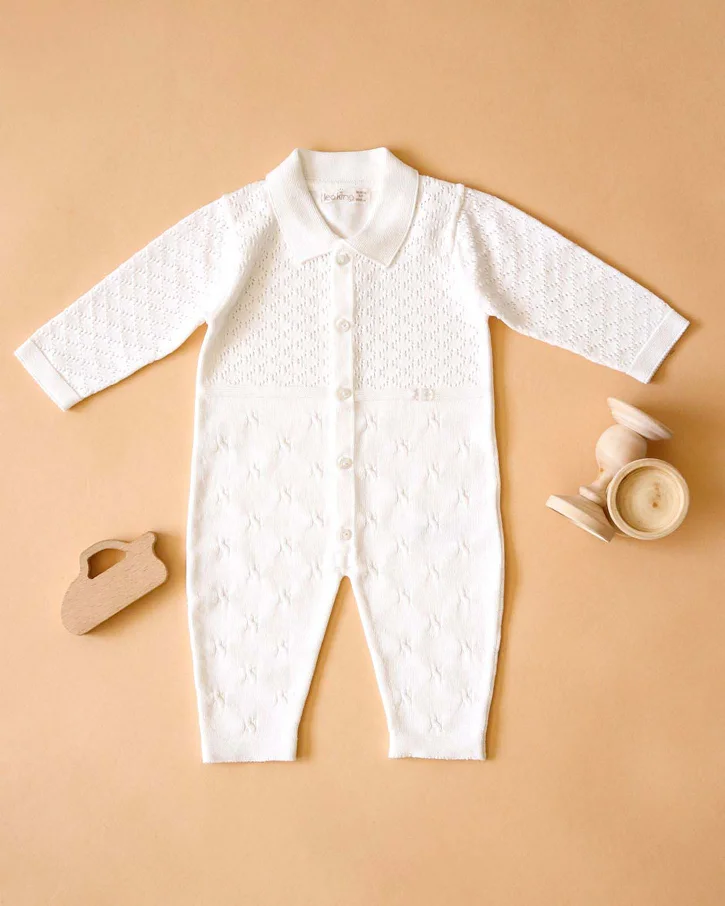 White Pointelle Button-Front Romper