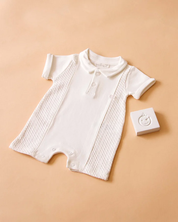 White Textured Polo Romper